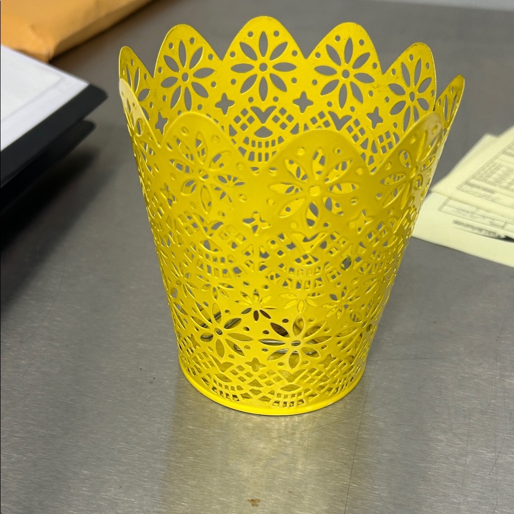 Yellow Decorative Metal Lace Planter - Home Accents